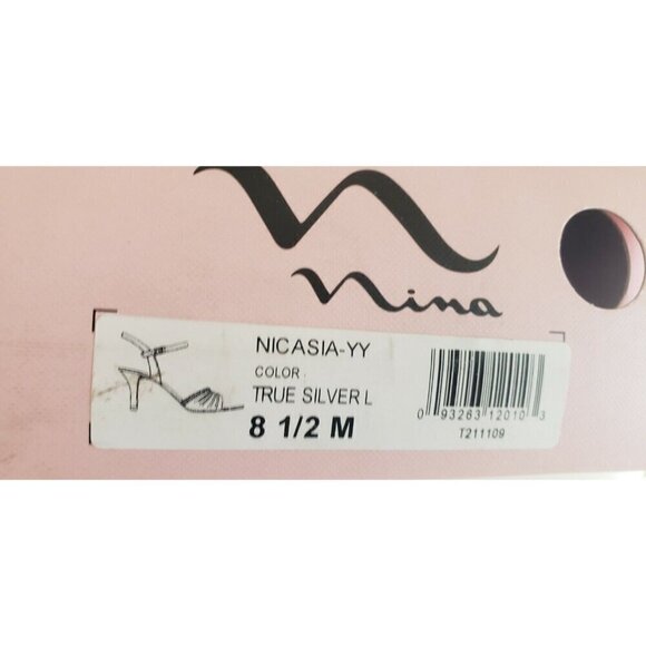 NEW NINA NICASIA TRUE SILVER DRESS SANDALS HEELS SZ.8.5 - Picture 9 of 9